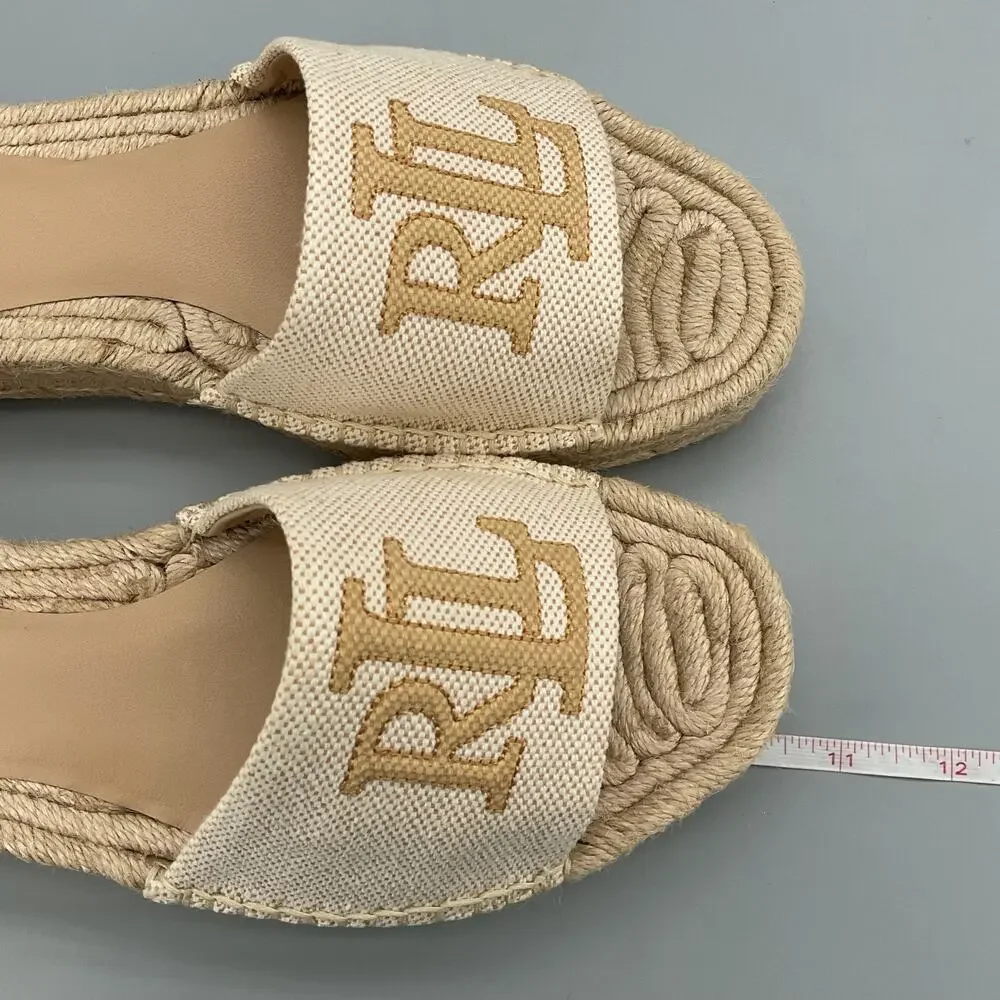 NEW Lauren Ralph Lauren Women Polly Canvas Espadrille Sandals Natural Size 9B